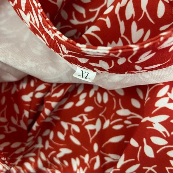 Leaf Print Ruffle Chic Blouse XL Split Neck Romantic Whimsical Boho Coquette - Picture 6 of 9